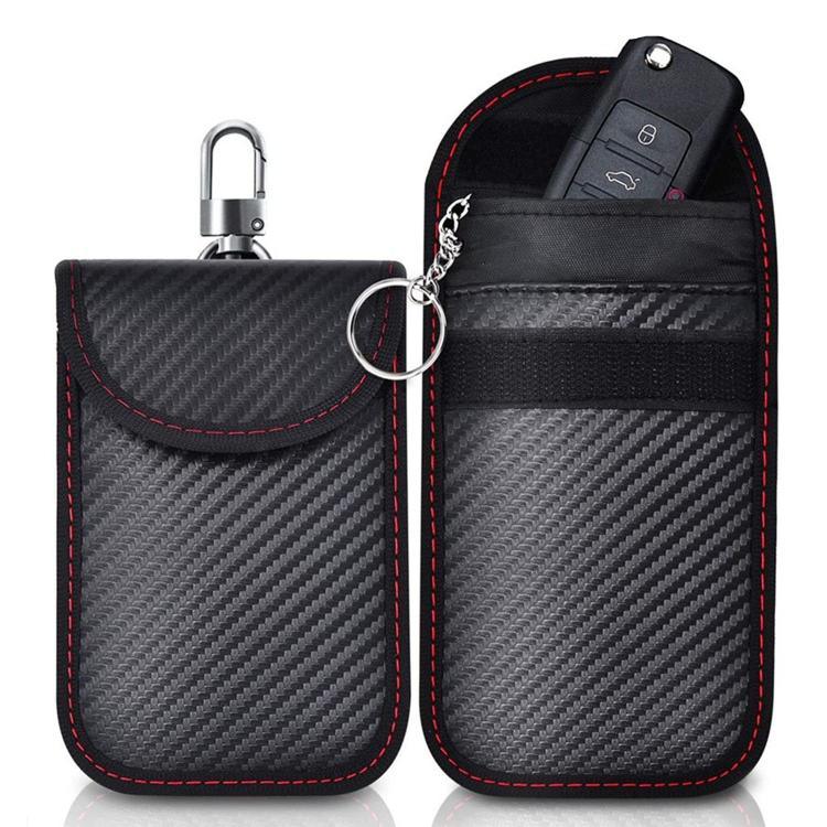 RFID Blocking Car Key Holder Anti-Skimming Carbon Fiber Key Case for Vehicles, Credit Cards & Electronics, Medium Red Line, Medium Green Line, Small Black Line