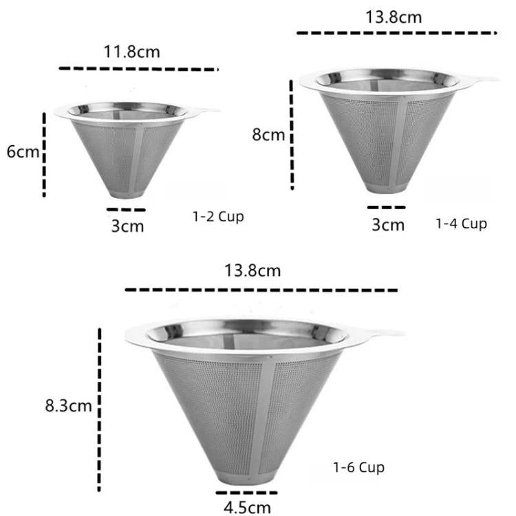 304 Stainless Steel Coffee Filter Reusable Mesh for Pour Over/Drip Coffee Maker, 1-2 Cups, 2-4 Cups, 4-6 Cups