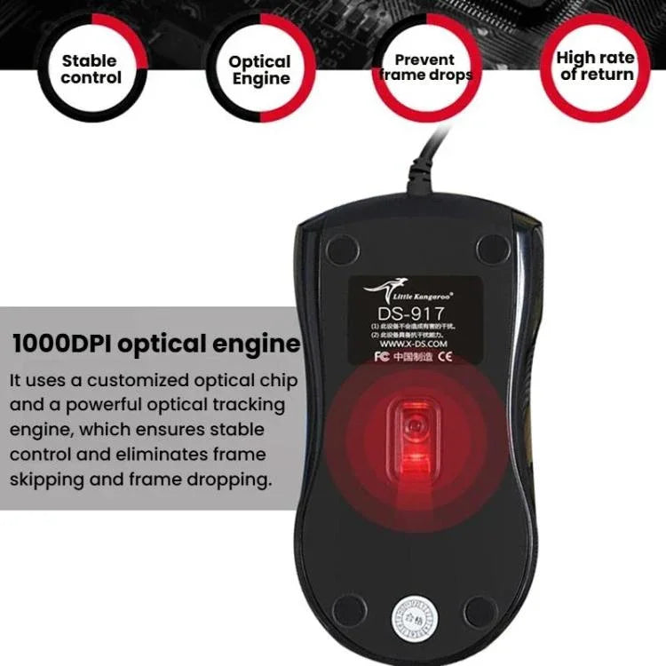 Little Kangaroo DS-917 1000DPI Ergonomic Optical Wired Mouse Laptop Mouse For Office Gaming, DS-917 USB