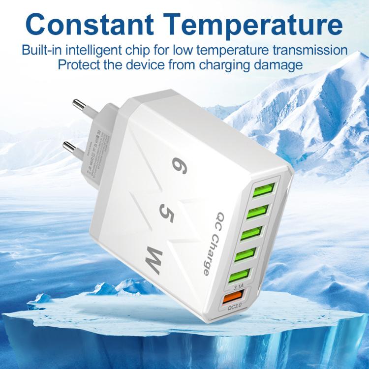 65W 6USB Ports QC3.0 Fast Charging Cell Phone Charger, EU Plug (Black), EU Plug (White), US Plug (Black), US Plug (White), UK Plug (Black), UK Plug (White)