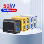 50W 3USB+3Type-C 6 Ports Fast Charging Cell Phone Charger, EU Plug (Black), EU Plug (White), EU Plug (Yellow), US Plug (Black), US Plug (White), US Plug (Yellow), UK Plug (Black), UK Plug (White), UK Plug (Yellow)