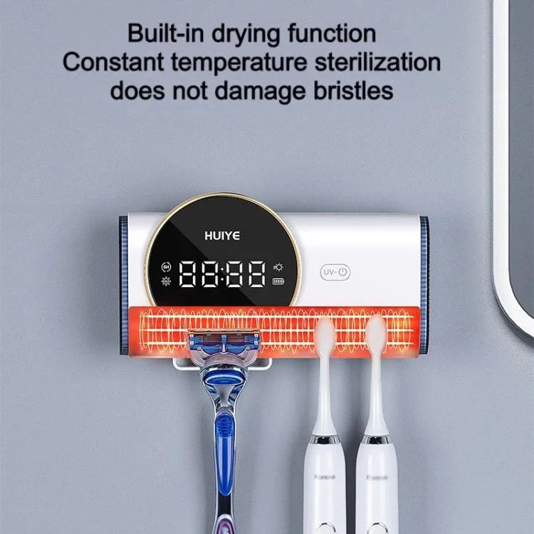 HUIYE UV Toothbrush And Razor Sanitizer Drying Box With LCD Display Wall-Mounted No-Drill Electric Toothbrush Sterilizer