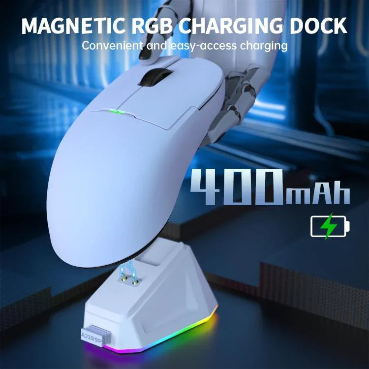 Ajazz 2.4G / Wired Dual Mode Gaming Mouse PAW3395 Chip, AJ159P With Charge Dock Black, AJ159P With Charge Dock White, AJ159 White