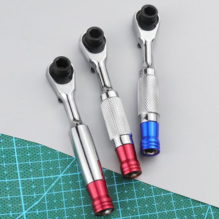 Reversible Magnetic Ratchet Screwdriver, Smooth Handle Bit, Knurled Blue Bit, Knurled Red Bit