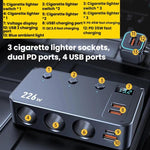 226W 3 In 1 Car Cigarette Lighter Digital Display PD Fast-Charging Car Charger, C33