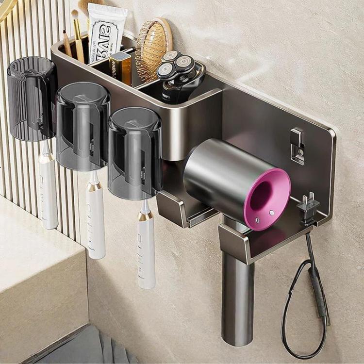 No-Drill 3-in-1 Bathroom Organizer Wall Mount Toothbrush & Hair Dryer Holder Integrated Shelf, 2Person-WithCup, 2Person-NoCup, 3Person-WithCup, 3Person-NoCup, 4Person-WithCup, 4Person-NoCup