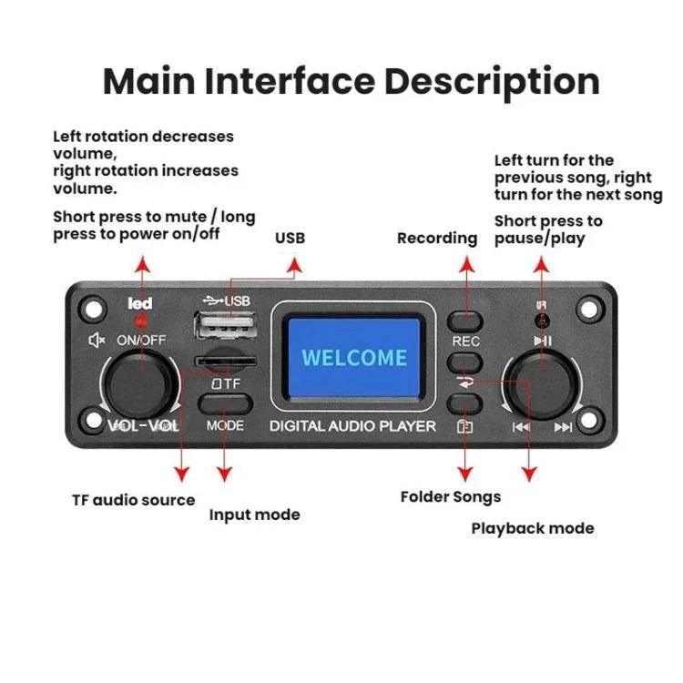 MP3 Bluetooth Decoder Board USB/Line-In Input Car Digital Audio Player, TPM119B