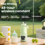 Portable Baby Bottle Warmer 15000mAh Wireless Smart Heating Cup with Adjustable Temp & Constant 48H Warm, IPX6 Waterproof, Glass White, Glass Green, Stainless White, Stainless Green