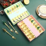 6-Piece Christmas Tree Utensil Set Stainless Steel Coffee Spoons, Dessert Forks with Gift Box