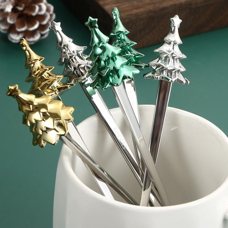6-Piece Christmas Tree Utensil Set Stainless Steel Coffee Spoons, Dessert Forks with Gift Box