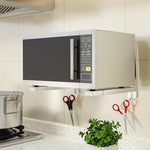 Adjustable Wall-Mounted Microwave Shelf 304 Stainless Steel Kitchen Organizer with Dual Hooks
