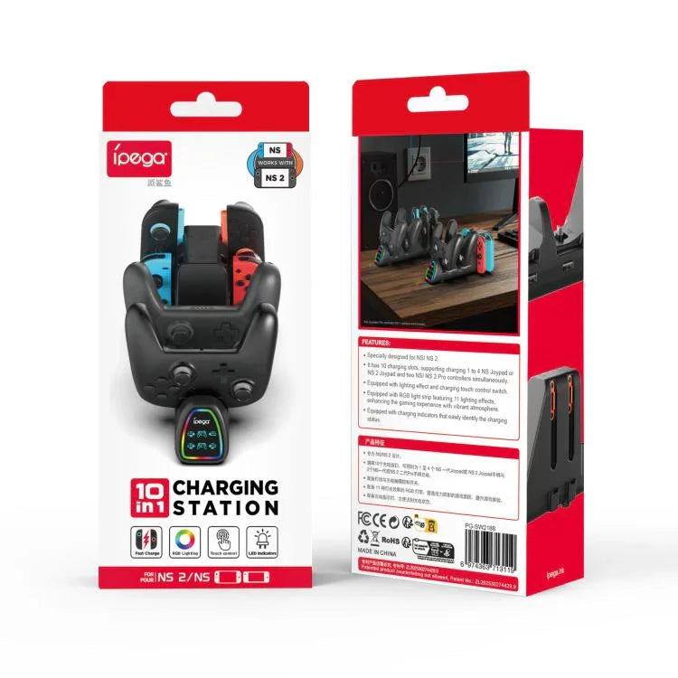ipega 10-in-1 Charging Dock for Nintendo Switch 2 / Switch Joy-Con & Switch 2 Pro Controllers, PG-SW2188