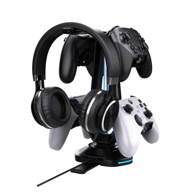 Multi-Function Gaming Stand For Headset & 4 Controllers With Dual USB Charging Ports And RGB Lighting