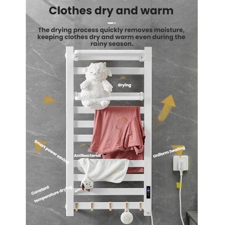 Smart Touchscreen Display Electric Heated Towel Rack Bathroom Drying Rack, Small Black Right Wiring, Small Black Left Wiring