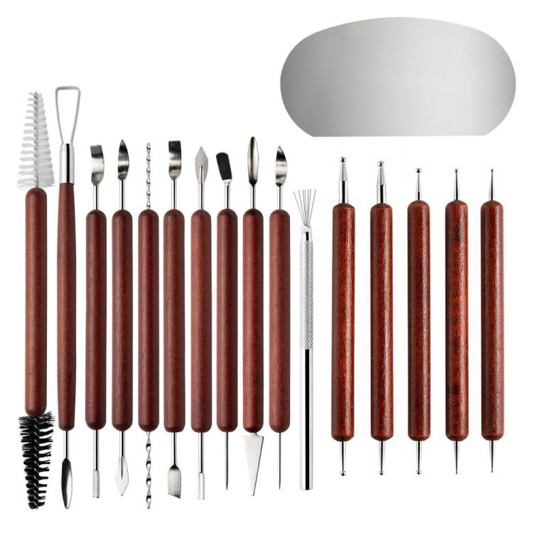 Clay Tools Set Stainless Steel Sculpting Carving Knives with Rosewood Handles for Polymer Clay, Pottery, Modeling, DIY Crafts, 17 In 1