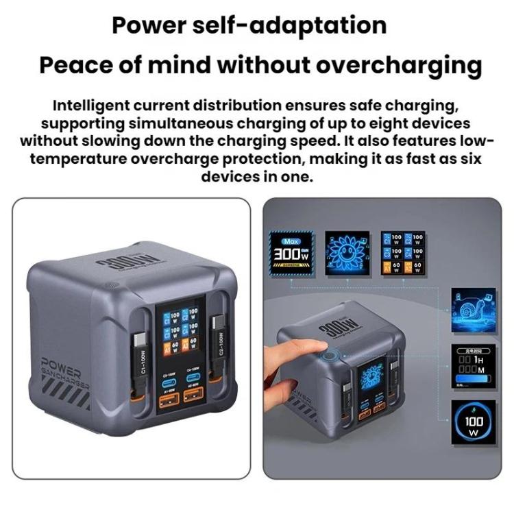 300W Multi-Port Charger with USB Socket and Built-in Cable, EU Plug, US Plug, UK Plug, AU Plug, KR Plug