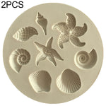 2 PCS  Marine Element Mould Sea Star Conch Shell Model Silicone Cake Fondant Tool, Cake Fondant Tool