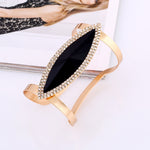 Metal Bangles Women Trendy Resin Mosaic Crystal Bracelet Smooth Wide Opening Adjustable Bangle, Silver blue, Gold black, Gold brown