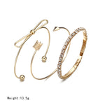 Gold Color Leaf Snowflake Deer Antlers Open Adjustable Cuff Bangles Set For Women