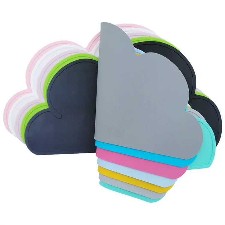Children Cloud Silicone Placemat Waterproof Environmental Protection Student Table Mat, White, Black, Yellow, Blue, Green, Light Pink, Dark Gray, Light Blue, Light Green, Light Gray, Dark  Pink