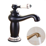 Copper Antique Hot Cold Double Blue White Porcelain Faucet, Platinum, Black Gold, Black, Antique