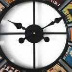 Digital Round Retro Wall Clock Creative License Plate Wrought Iron Decorative Clock, Round Retro Wall Clock