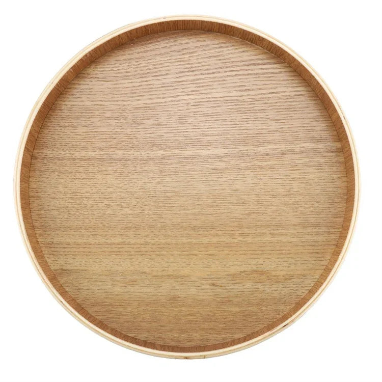 Creative Round Solid Wood Tea Tray Hotel Wooden Tay Storage Tray, Diameter: 33cm, Wood Color, Diameter: 33cm