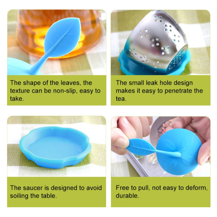 Stainless Steel Leaf Shape Silicone Tea Bag Tea Strainers, Rose Red, Baby Blue