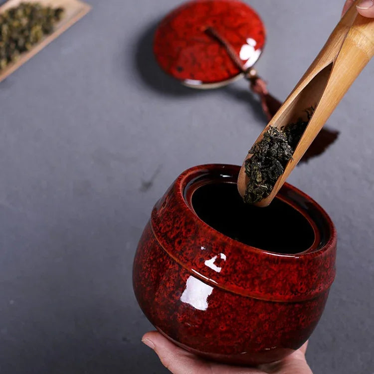 Kiln Transmutation Ceramic Mini Tea Pot Storage Moisture-proof Can Sealed Tea Tank