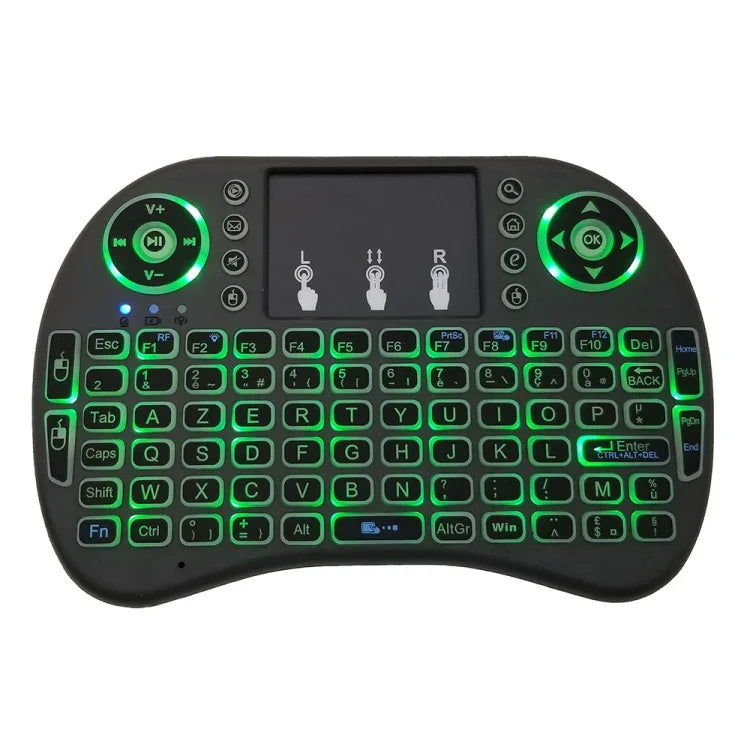 Support Language: French i8 Air Mouse Wireless Backlit Keyboard with Touchpad for Android TV Box & Smart TV & PC Tablet & Xbox360 & PS3 & HTPC/IPTV, French