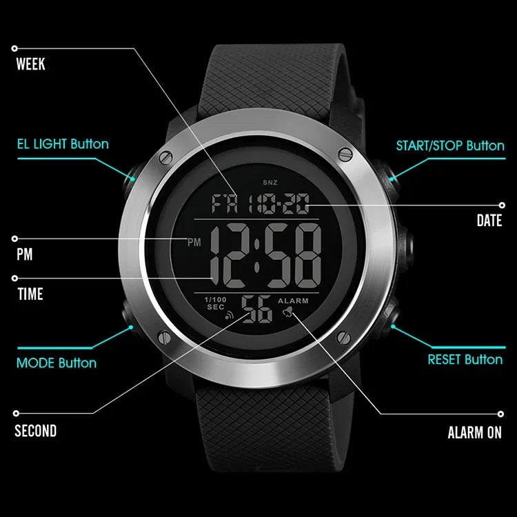 SKMEI 1416 Multifunctional Outdoor Fashion Noctilucent Waterproof Steel Ring Digital Watch, Steel Ring, 1416 Steel Ring