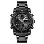 SKMEI 1389 Multifunctional Men Business Digital Watch 30m Waterproof Large Dial Wrist Watch with Stainless Steel Watchband , 1389 Black, 1389 Blue, 1389 Silver