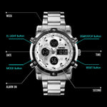 SKMEI 1389 Multifunctional Men Business Digital Watch 30m Waterproof Large Dial Wrist Watch with Stainless Steel Watchband , 1389 Black, 1389 Blue, 1389 Silver