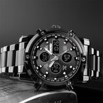 SKMEI 1389 Multifunctional Men Business Digital Watch 30m Waterproof Large Dial Wrist Watch with Stainless Steel Watchband , 1389 Black, 1389 Blue, 1389 Silver