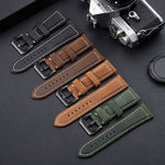 Crazy Horse Layer Frosted Silver Buckle Watch Leather Watch Band, Size: 20mm