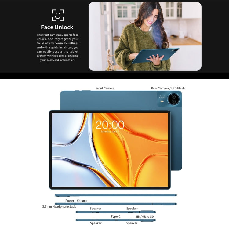 Teclast T70 4G LTE Tablet PC, 8GB+256GB, 14 inch Android 14 MediaTek Helio G99 Octa Core, Support Dual SIM, T70
