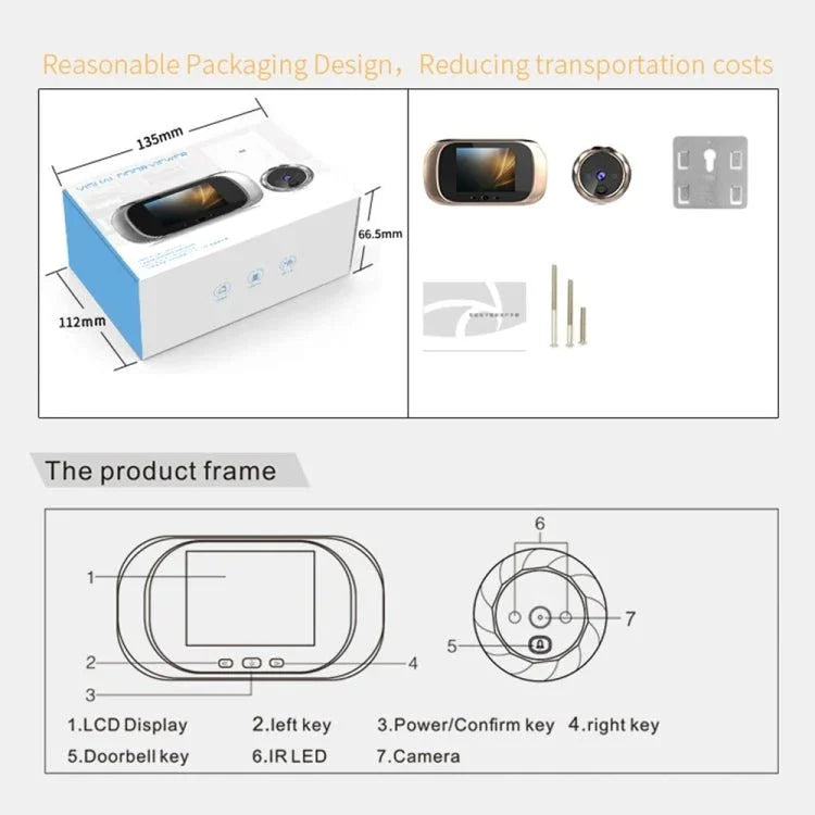 DD1 Smart Electronic Cat Eye Camera Doorbell with 2.8 inch LCD Screen, Support Infrared Night Vision - Trustpick