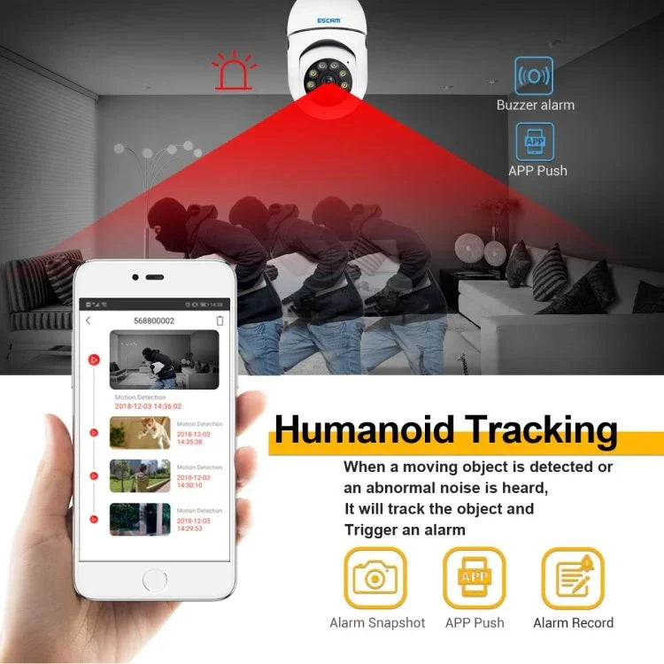 ESCAM PT208 1080P HD Light Bulb WiFi Camera, Support Motion Detection, Two - way Audio, Night Vision, TF Card - Trustpick