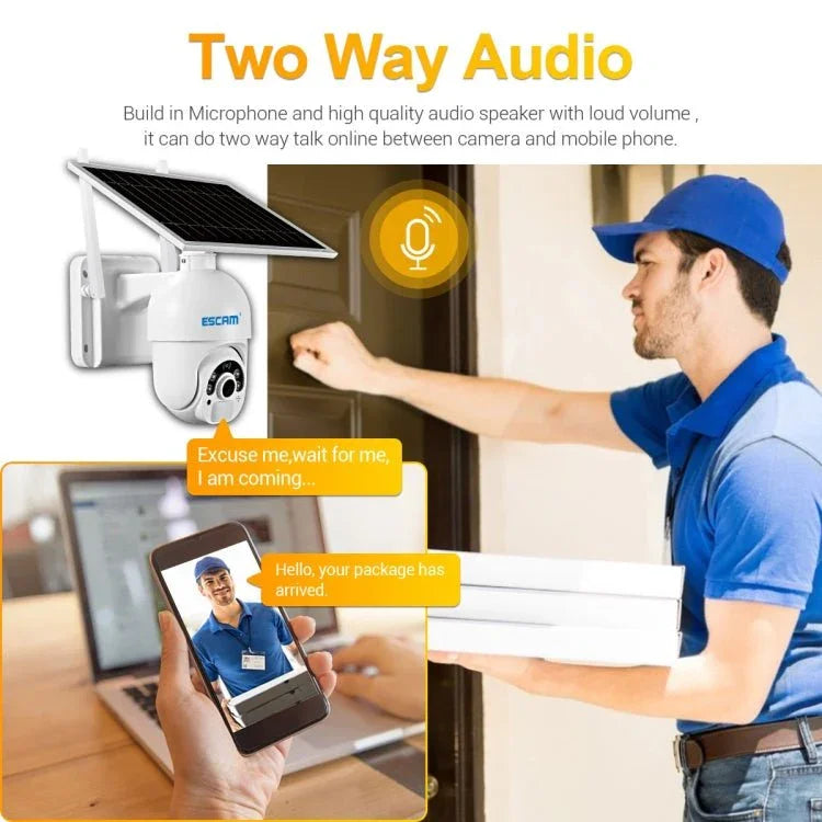 ESCAM QF450 HD 1080P 4G EU Version Solar Powered IP Camera with 128G Memory, Support Two - way Audio & PIR Motion Detection & Night Vision & TF Card - Trustpick