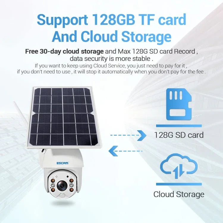 ESCAM QF480 EU Version HD 1080P IP66 Waterproof 4G Solar Panel PT IP Camera with Battery, Support Night Vision / Motion Detection / TF Card / Two Way Audio - Trustpick