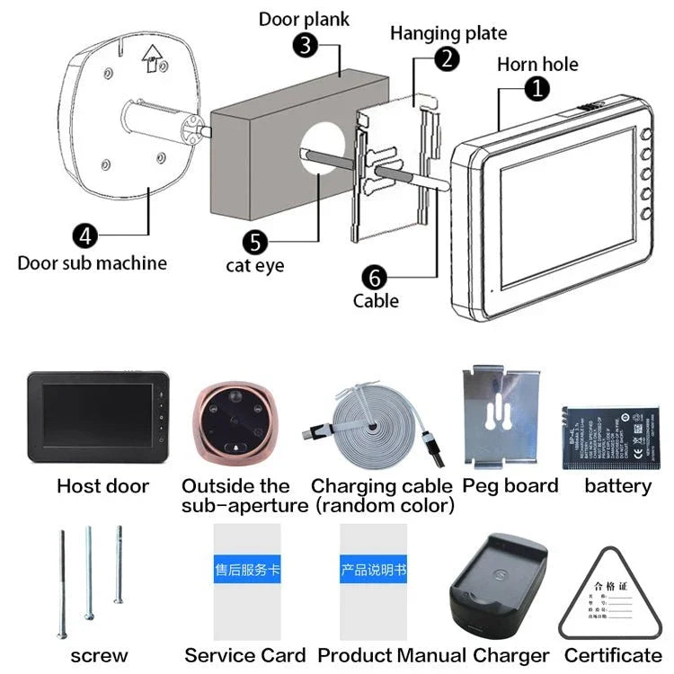 M4300A 4.3 inch Display Screen 3.0MP Camera Video Smart Doorbell, Support TF Card (32GB Max) & Motion Detection & Infrared Night Vision - Trustpick