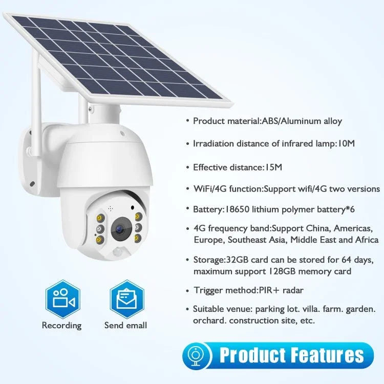 T16 1080P Full HD Solar Powered WiFi Camera, Support PIR Alarm, Night Vision, Two Way Audio, TF Card - Trustpick